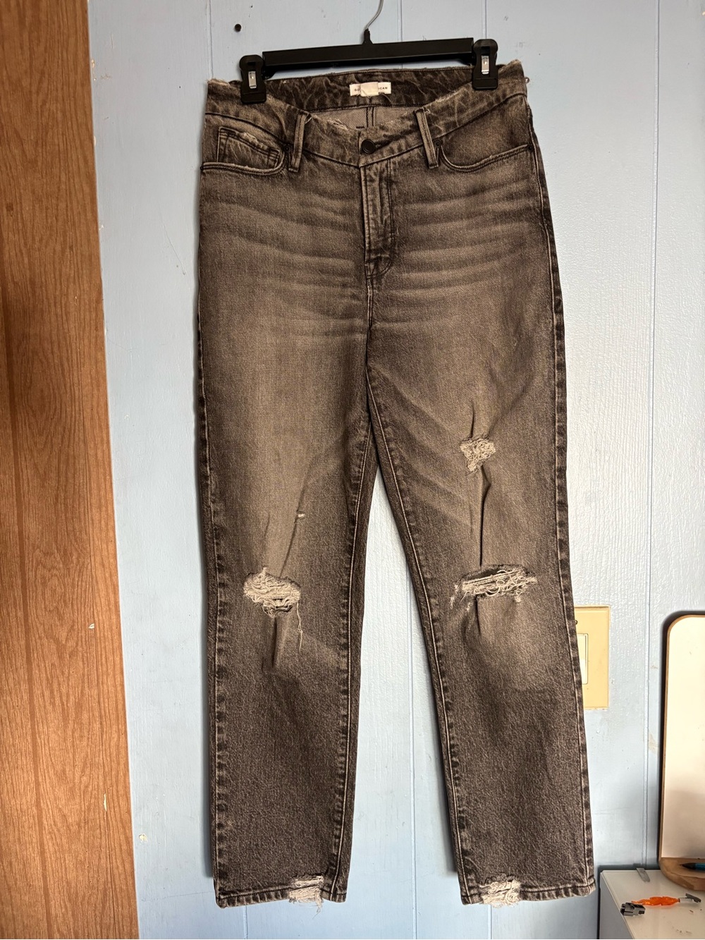 Good American Straight-Leg Distressed Gray Jeans